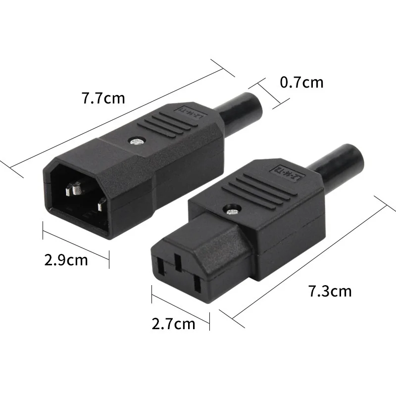 IEC320 10A 250V Rewirable Power Connector Black Male Female Docking Plug Connector Rewireable C13 C14 Plug 3 Pin AC Socket Base