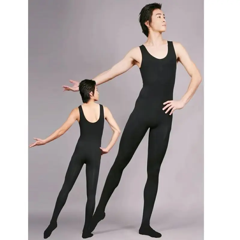 Male Black Ballet Dance Leotard Vest Connect Stocking Leggings,Long Pantyhose Fashion Man Great Elasticity Ballet Coverall