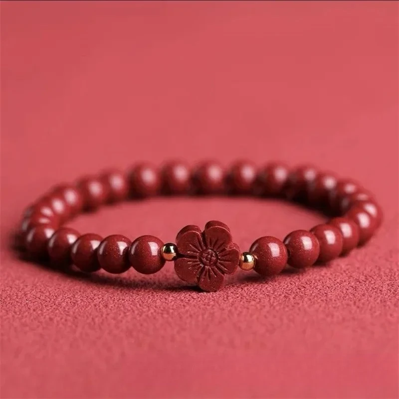 Natural Cinnabar Blessing Bag Purse Retro style Bracelet Men and Women Hand-made Cinnabar High Content Cinnabar Flower Bracelet