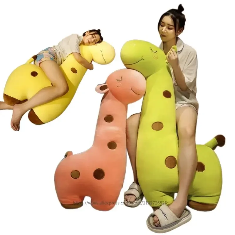 120cm Kawaii Giraffe Appease Pillow Cartoon Animal Deer Plush Toys Stuffed Dolls Bed Sofa Sleeping Cushion for Kids Baby Gifts