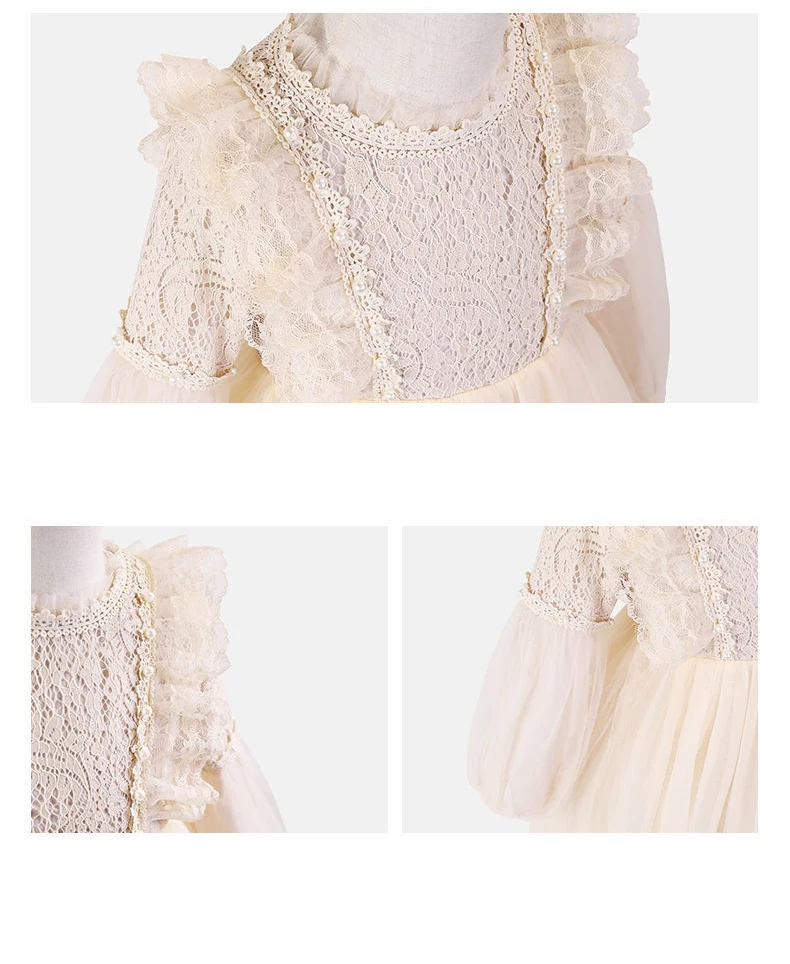 Frühling Herbst Kinder Mädchen Kleider Laterne Hülse Spitze Prinzessin Kleid Perle Süße Oansatz Mesh Party kinder Kleidung Vestidos – Detail 5