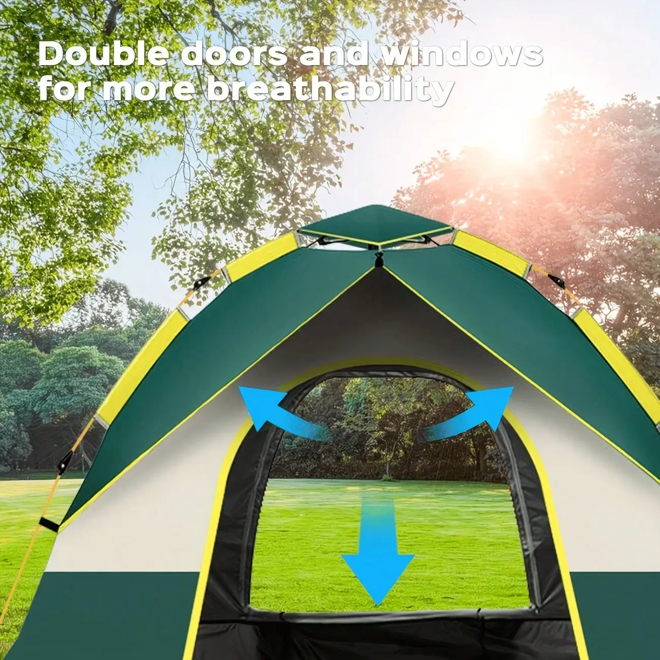 Pop Up Camping Tent Instant Setup 3 4 Person All Season Windproof Lightweight Dual Doors Mesh Windows Hiking Travel Outdoor