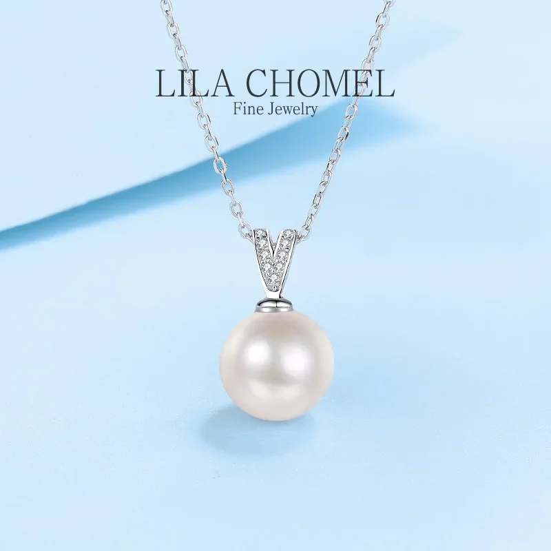 

White Gold 18K classic 10mm Pearl Pendant Natural Freshwater Wedding party 0.45Carat Real Moissanite Diamond Necklace for Women