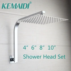 KEMAIDI Rainfall Bathroom Shower Head with Square Gooseneck Shower Arm Brass Wall Mount Shower Arm Bathroom Shower Head Set