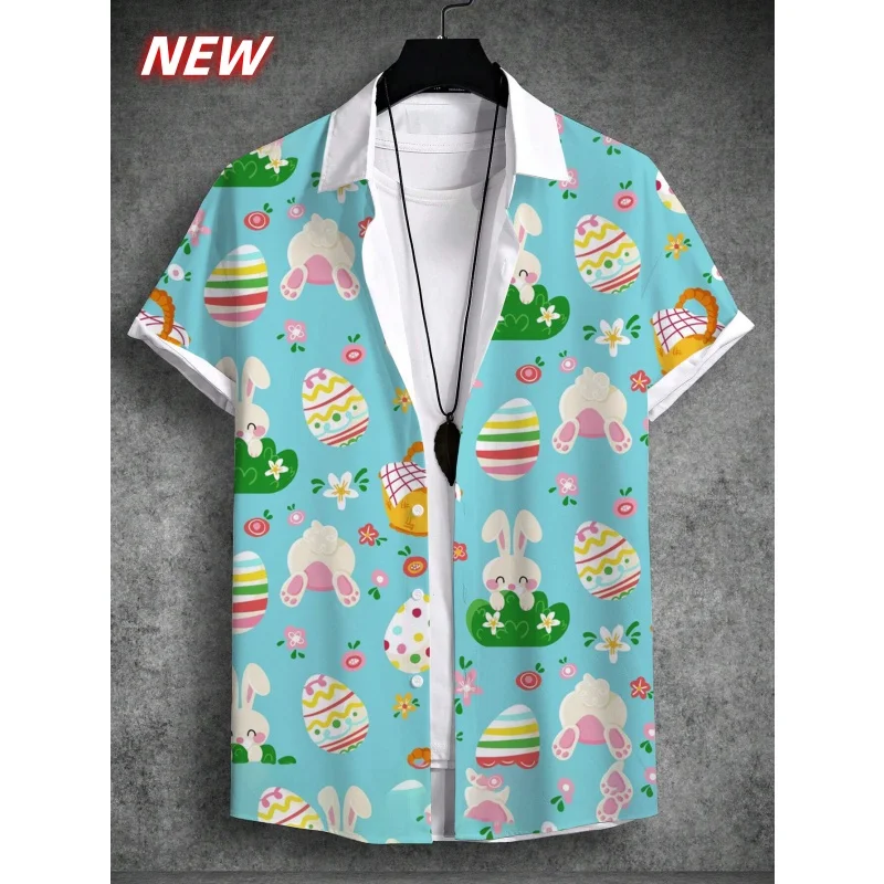 

Flower Leaf Pattern Hawaiian Shirt For Men Egg Chicken 3D Printed Aloha Shirts Summer Casual Short Sleeve Blouse Lapel Tops