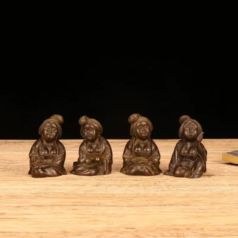 statues-en-laiton-antique-quatre-beautes-en-cuivre-rouge-ornements-de-bureau-personnages-artisanaux-qin-echecs-calligraphie-et-peinture