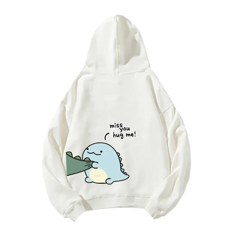 Çiftler için komik dinozor baskı uzun kollu tişörtü y2k giysileri unisex hoodie üstleri ilkbahar ve sonbahar erkek rahat kazak