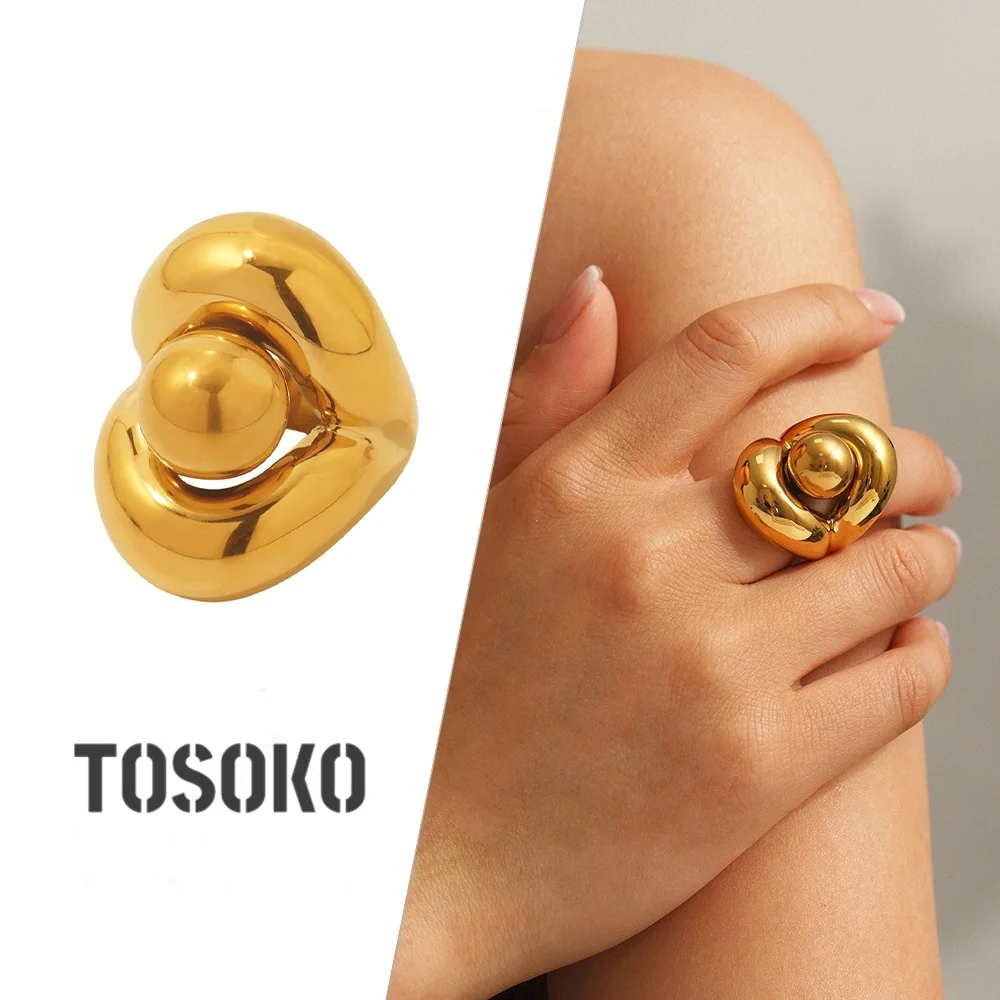 TOSOKO الفولاذ المقاوم للصدأ مطلي طبقة مزدوجة حبة الدائري مع عدم وجود يتلاشى مبالغ فيها السبابة البنصر للنساء A039