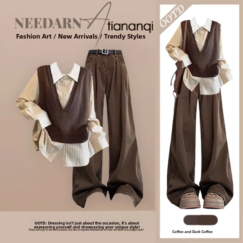 

Cool And Sli Korean Sle Striped irt Women's Set with Vest And Casual Pants Layering Spring New Arrival 2026