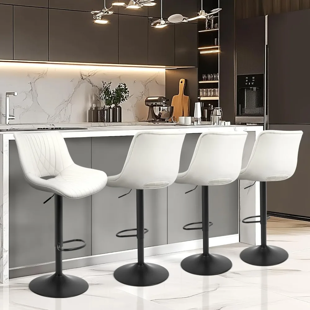 

Bar Stools Set of 4, Adjustable Counter Height Bar Stools with Open Back and Footrest, Premium Faux PU Leather, Modern Upholster