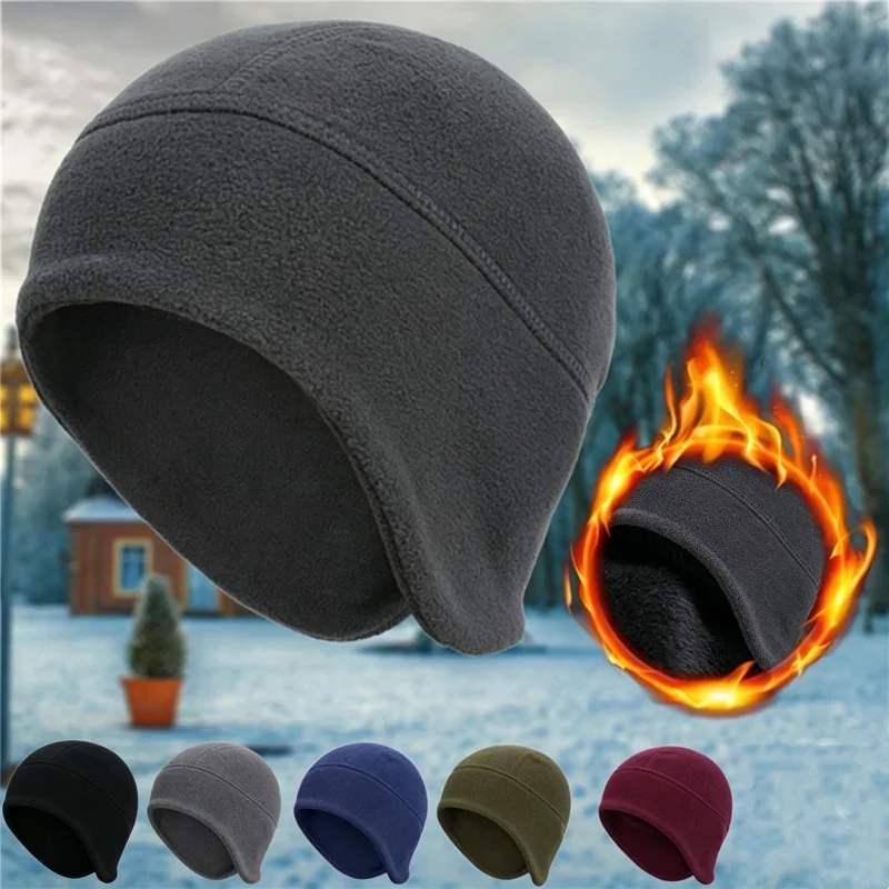 Polar Fleece Winter Warm Ear Cover Cap Running Ski Hiking Sports Thermal Beanies Hat Outdoor Motorcycle Cycling Helmet Inner Cap