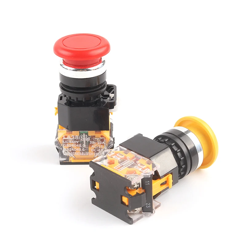 

2 шт. кнопочный переключатель с самовозвратом, самоблокирующаяся грибовидная головка 22 мм DPST 1NO 1NC, электрический мгновенный переключатель питания