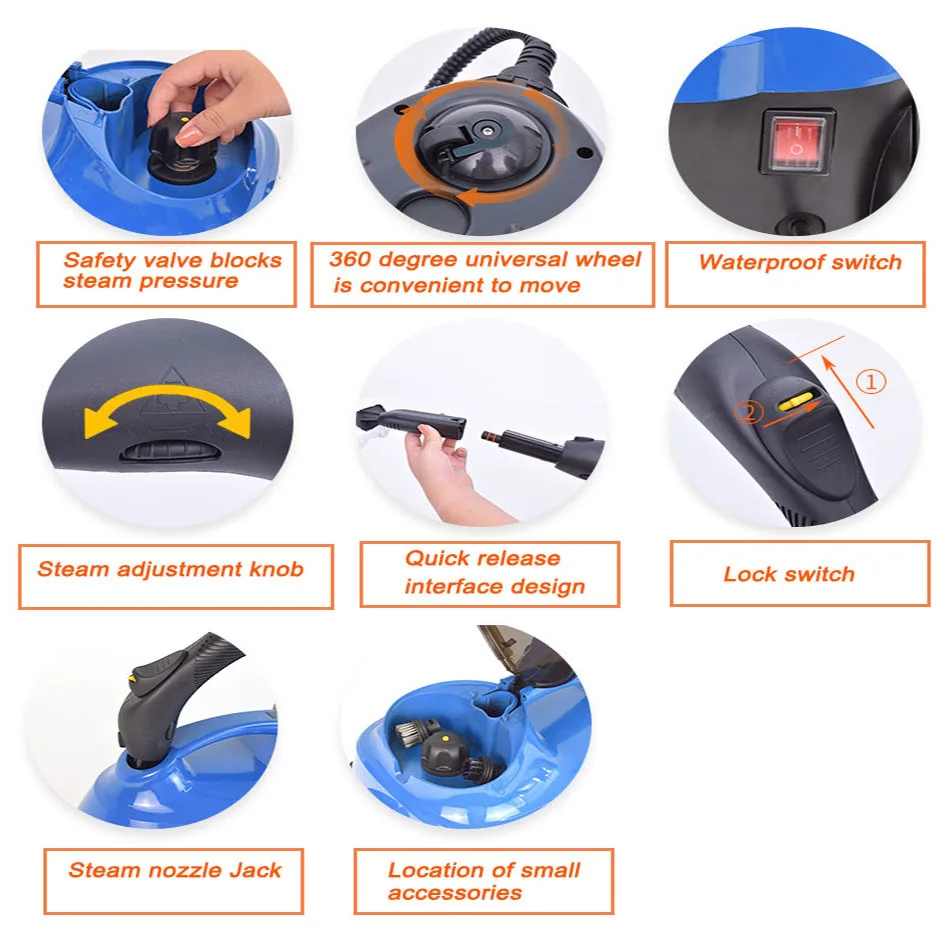 AC220-240V 50-60 2200w 4.0 บาร์อุณหภูมิสูงไอน้ําทําความสะอาด mop แบบพกพาไฟฟ้านึ่ง mop 2.1L ถังน้ํา