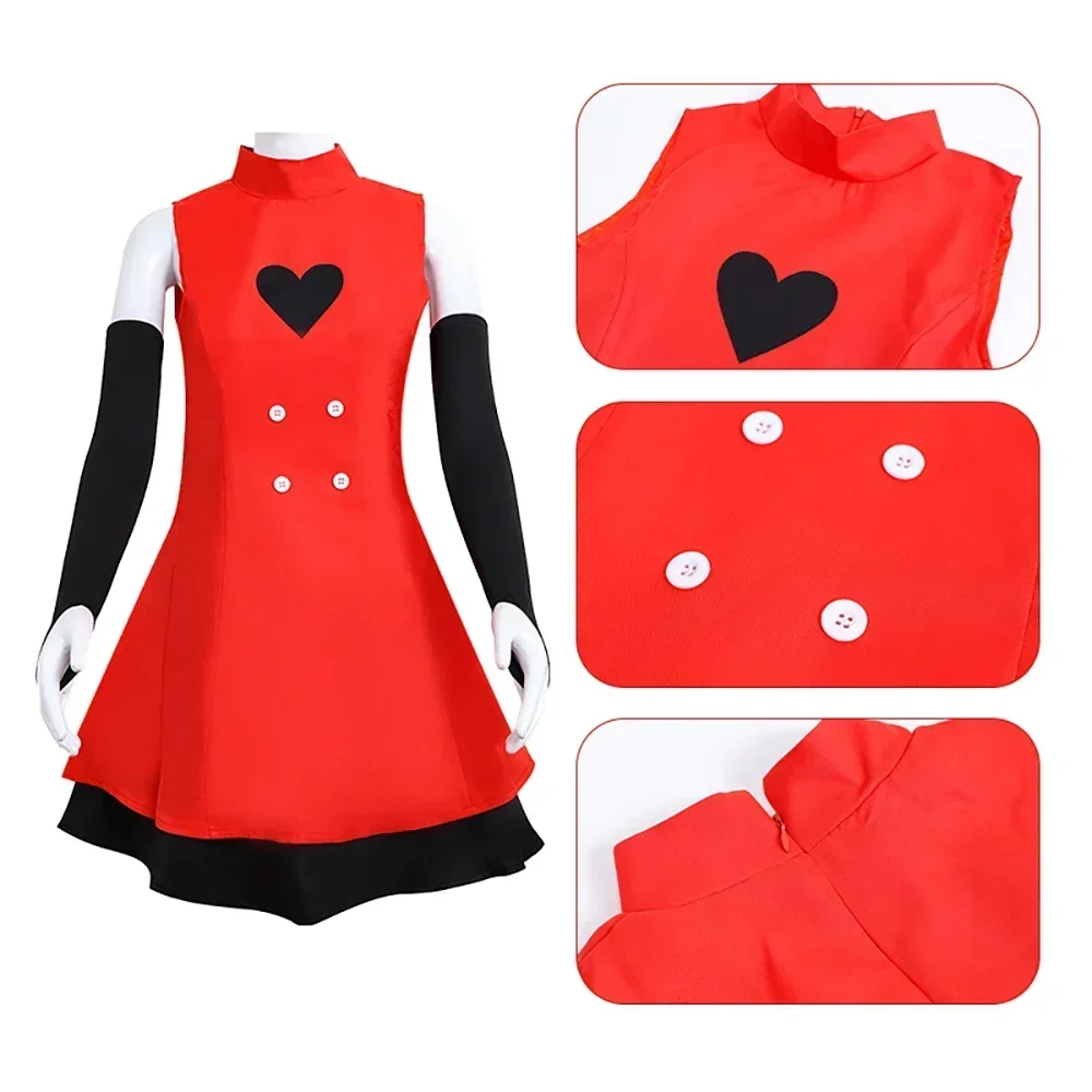 

CosplayAnime Hazzbin Cosplay Costume d'Halloween pour filles adultes, perruque rouge, queue de corne, jupe en fibre sexy