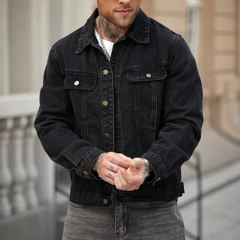 European  American Cross-border Men's Autumn New Relaxation Denim Jacket, A Trendy High-street Men's Workwear Jacket for Export.