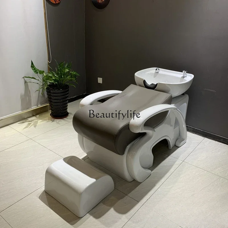 Shampoo Chair Hair Saloon Dedicated Simple FRP Flushing Bed Half Lying Ceramic Basin