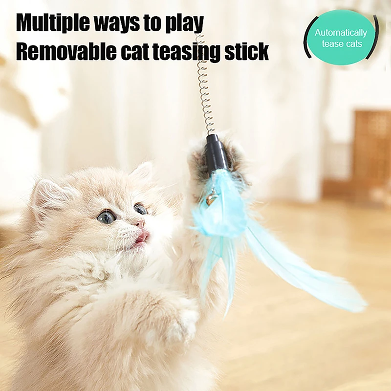 1pc Cartoon Tumbler Cat Self-pleasure With Bell Toy Rotation Kitten Fun Teasing Feather Stick Removable Turntable Pet Supplies