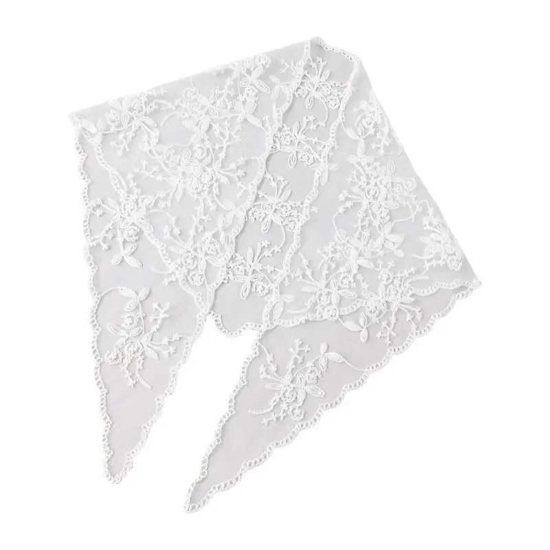 31BB Lace Head Scarf Polyester Sheer Lace Head Wrap with Tie-Back Design and Scalloped for Daily Styling Wear Looks