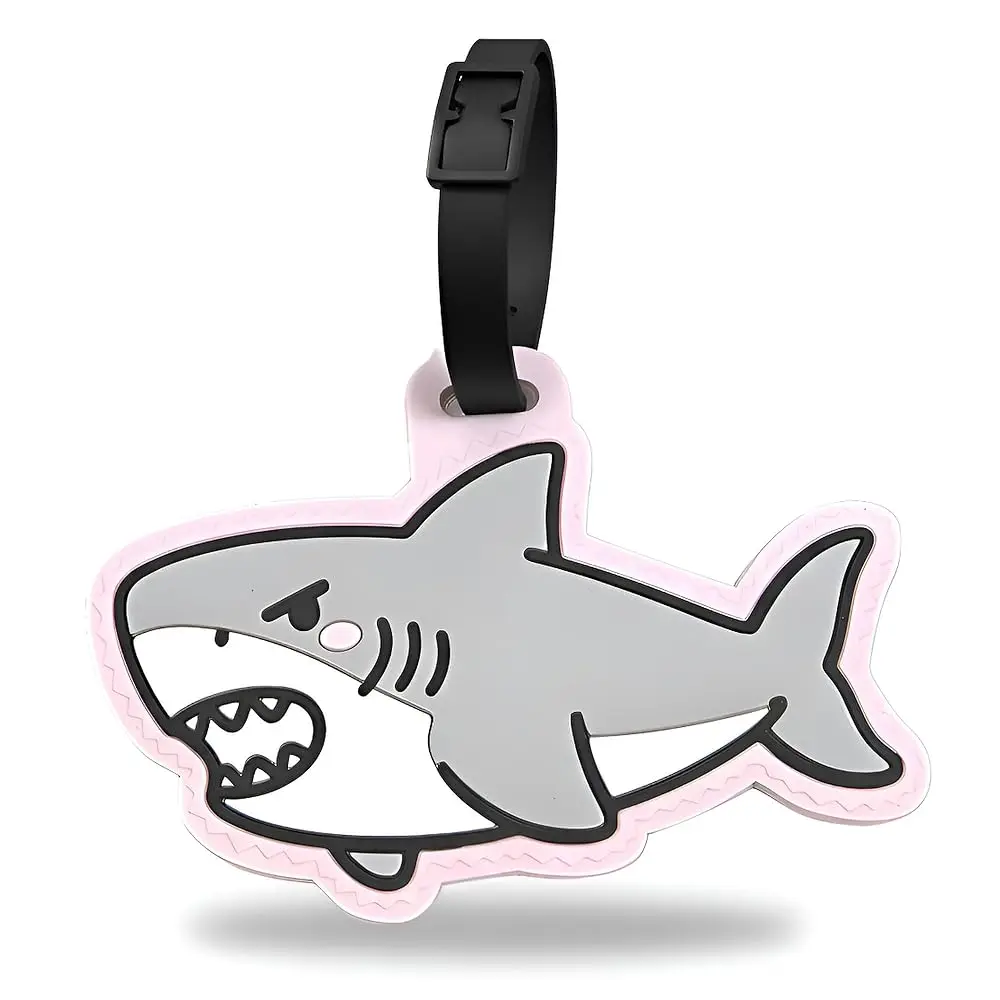 

Бирки для багажа – бирка для чемодана с изображением мультяшной акулы, прочная силиконовая идентификационная этикетка с картой для конфиденциальных данных, дорожные аксессуары для детей