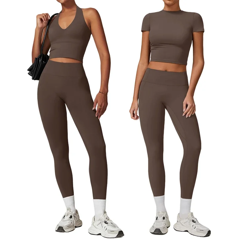 2-delige dames yogaset workout sportkleding gymkleding fitness crop top met korte mouwen hoge taille legging sportpakken
