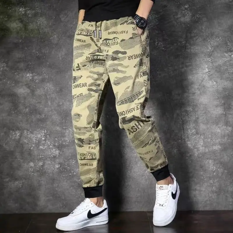 Celana Pria Kasual Longgar Tipis Elastis Trendi Musim Panas Celana Kasual Kamuflase Harlen Celana Kaki Kecil Pria