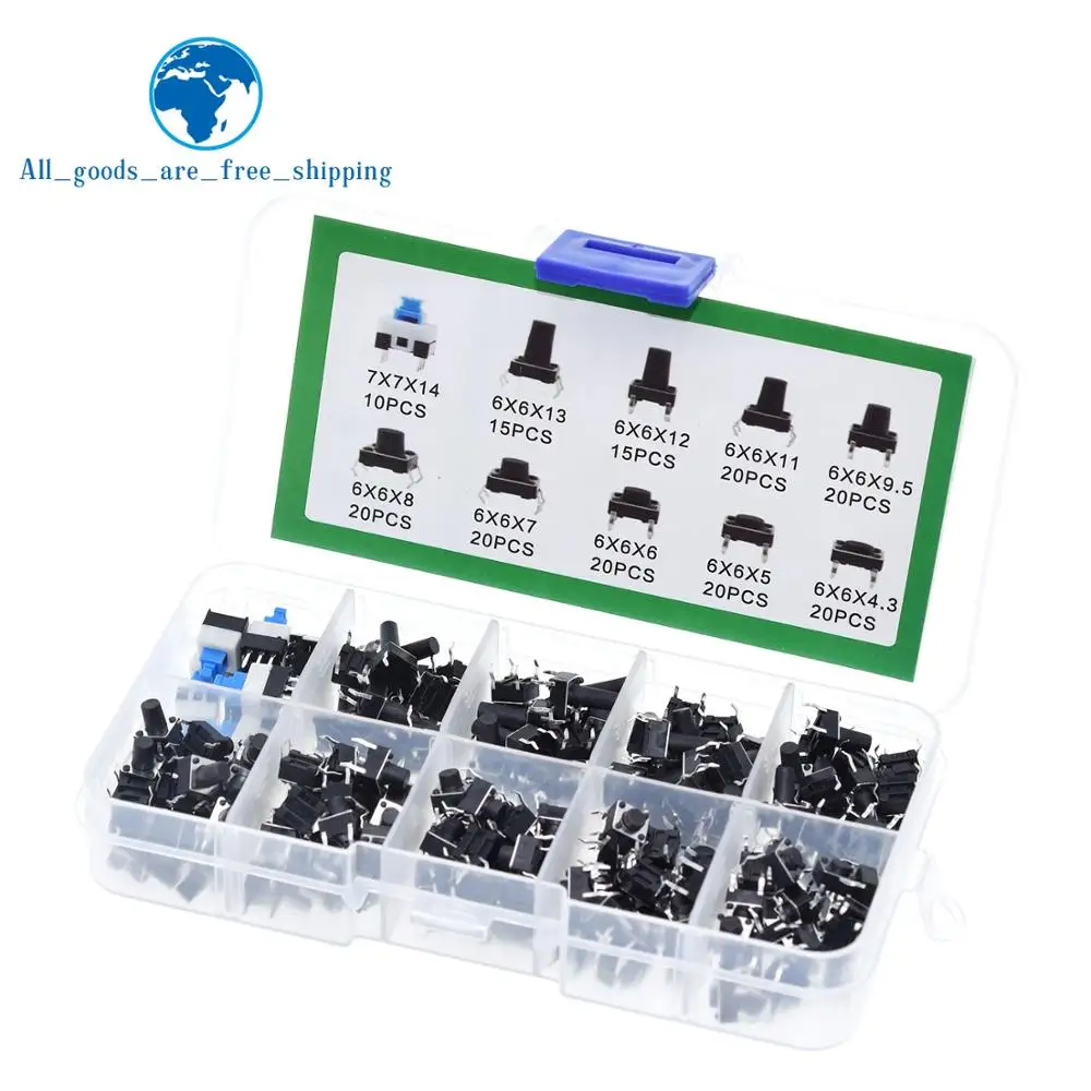 

1BOX= 180PCS 10 Type 6*6 Light Micro Touch Switch Set Push Button Switch Kit Assortment Set DIY Accessories 6x6 Keys Tact ON/OFF