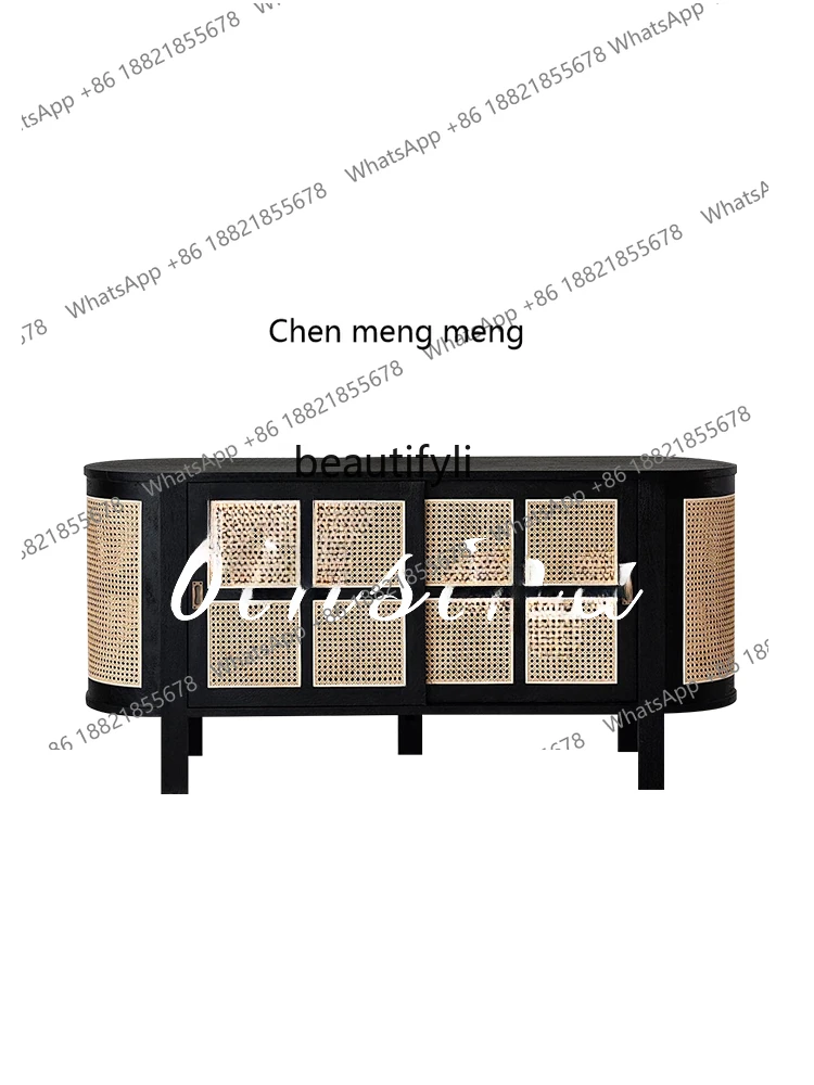 

] Simple Solid Wood Rattan Storage Dining Edge/Simple Entrance Cabinet/