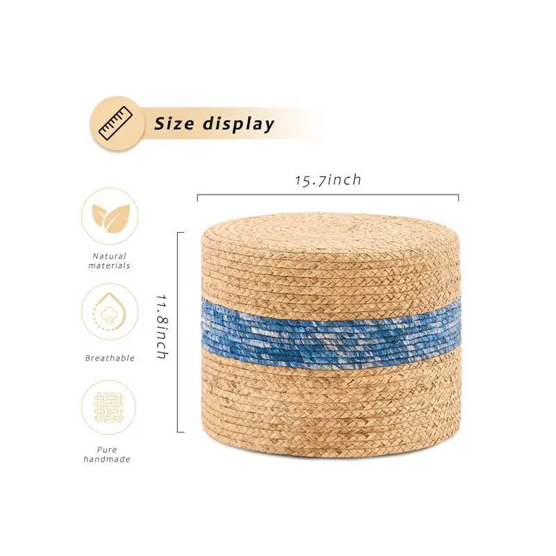 مقعد قدم منسوج يدويًا، مسند صفير الماء الطبيعي لديكور المنزل والجلوس باللون الأزرق