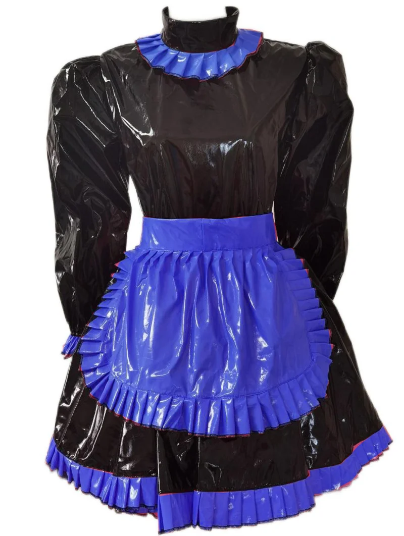 Adult Giant Baby Sexy Girl Black PVC Thin Short Sleeve Sissy Dress Multi Color Apron maid Role Playing Gothic Customizable Locka