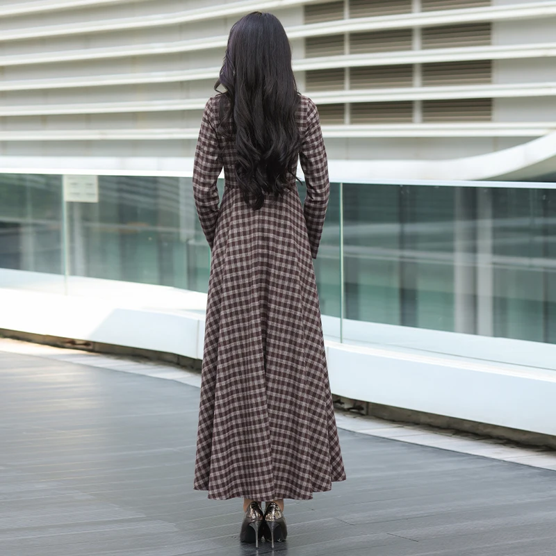 فستان نسائي أنيق منقوش بأكمام طويلة للتخسيس لخريف 2025 نمط جديد ثوب سيدة شابة تنورة طويلة أنيقة #3