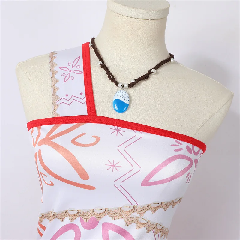 AYBUY Robe Vaiana Enfant - Costume Moana Avec Collier, Boucles D'Oreilles Et Pince à Cheveux - 3D Printing - Polyester Respirant