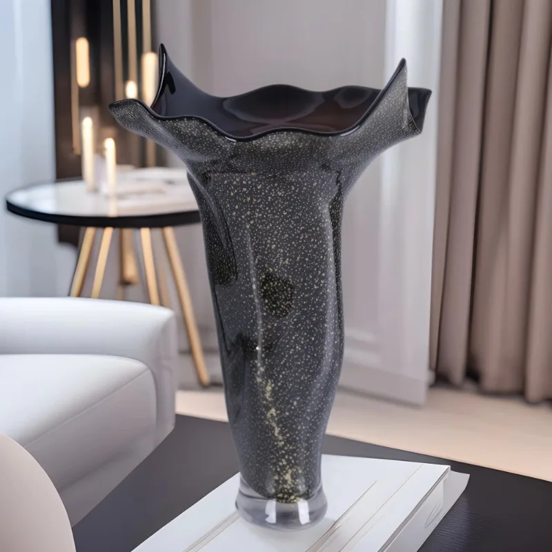 Glass flower ware, simple and modern large-diameter living room entrance flower arrangement vase model room creative soft decora