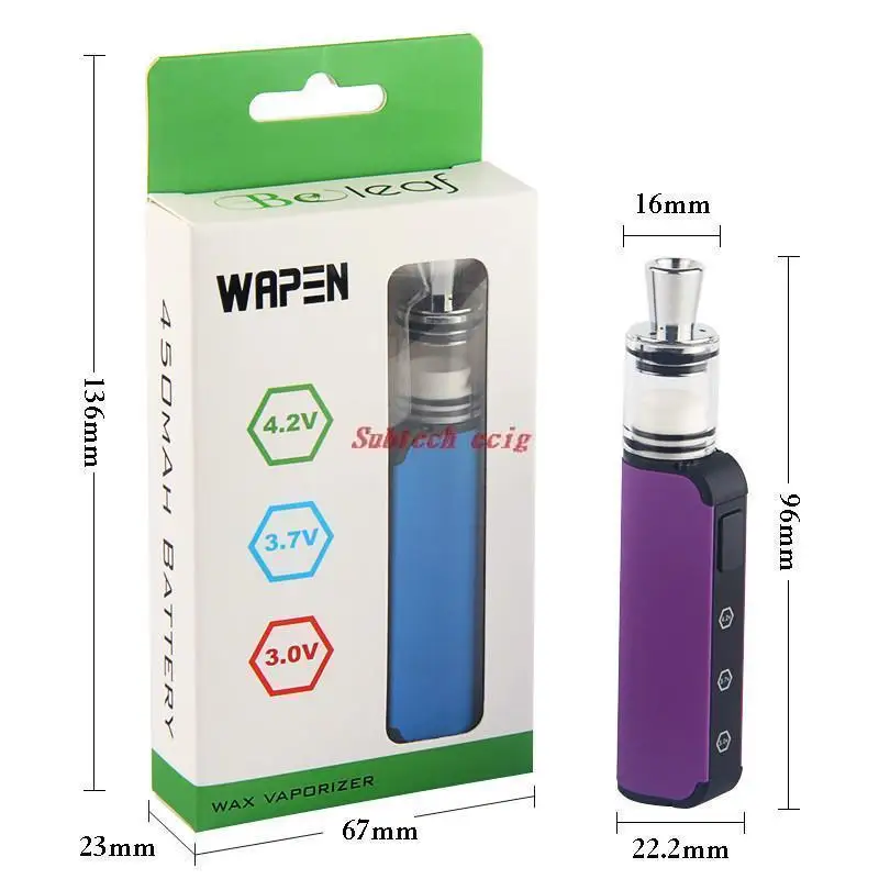 مجموعة شمع Wapen الأصلي المرذاذ القلم السيراميك البخاخة 450mAh سخن VV متغير الجهد 510 موضوع بطارية بداية عدة