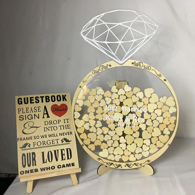 

Customized Diamond Ring Shape Alternative Wedding Guestbook, Wooden Message Signature Drop Box, Wedding Party Decor