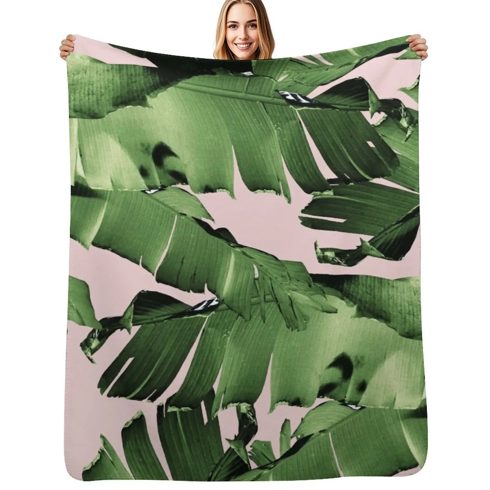 Blush Banana Leaves Dream #8 #tropical #decor #art Throw Blanket Lightweight Warm Blanket for Indoor Outdoor Use