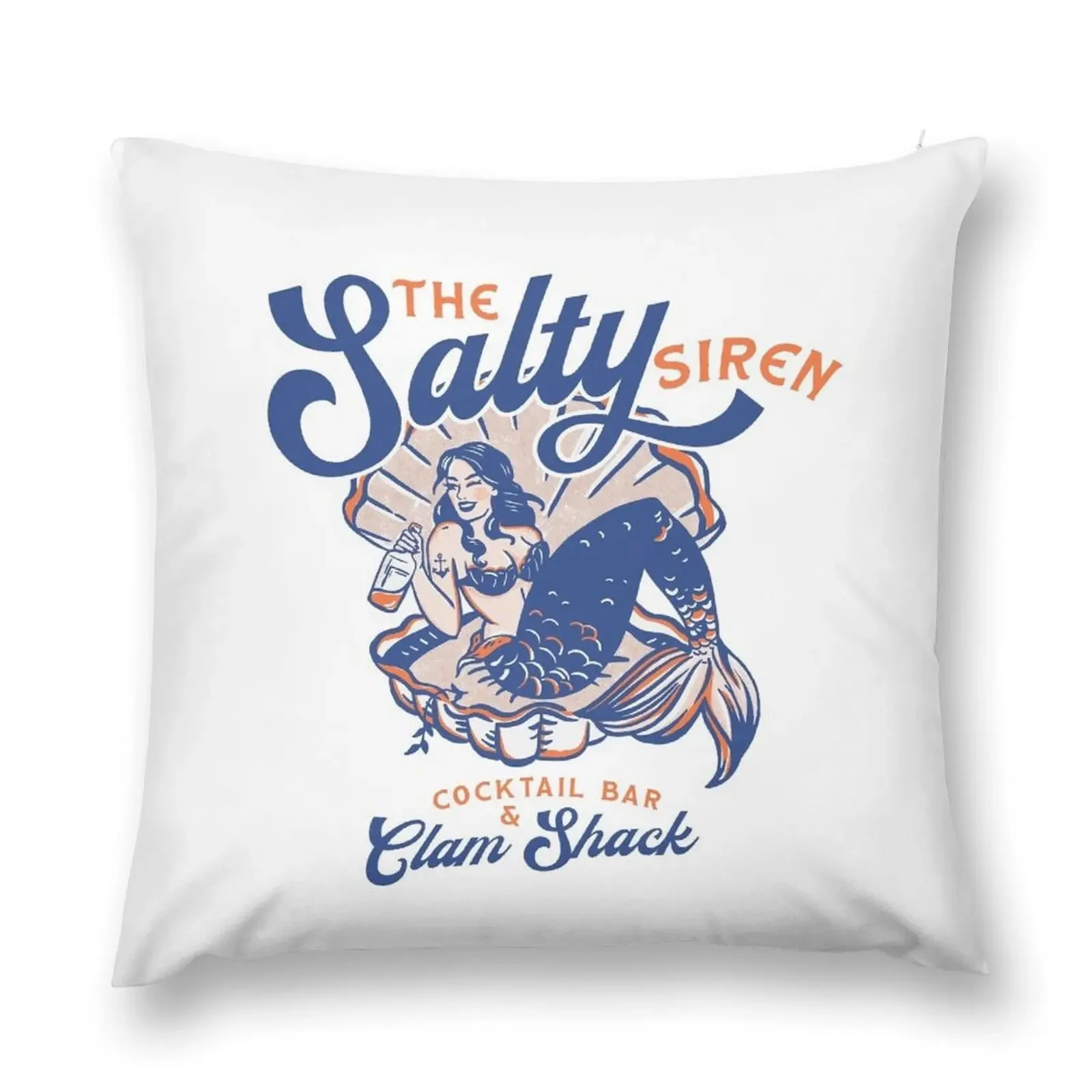 The Salty Siren Cocktail Bar & Clam Shack. Cute Retro Mermaid Travel Art Throw Pillow Cushion Child pillow