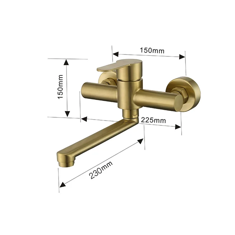 Imagem -03 - In-wall Escovado Ouro Extra Longo Bica Torneira de Pia de Cozinha Bica Dobrável Torneira Misturadora de Banheira de Banheiro Rotação 180 °