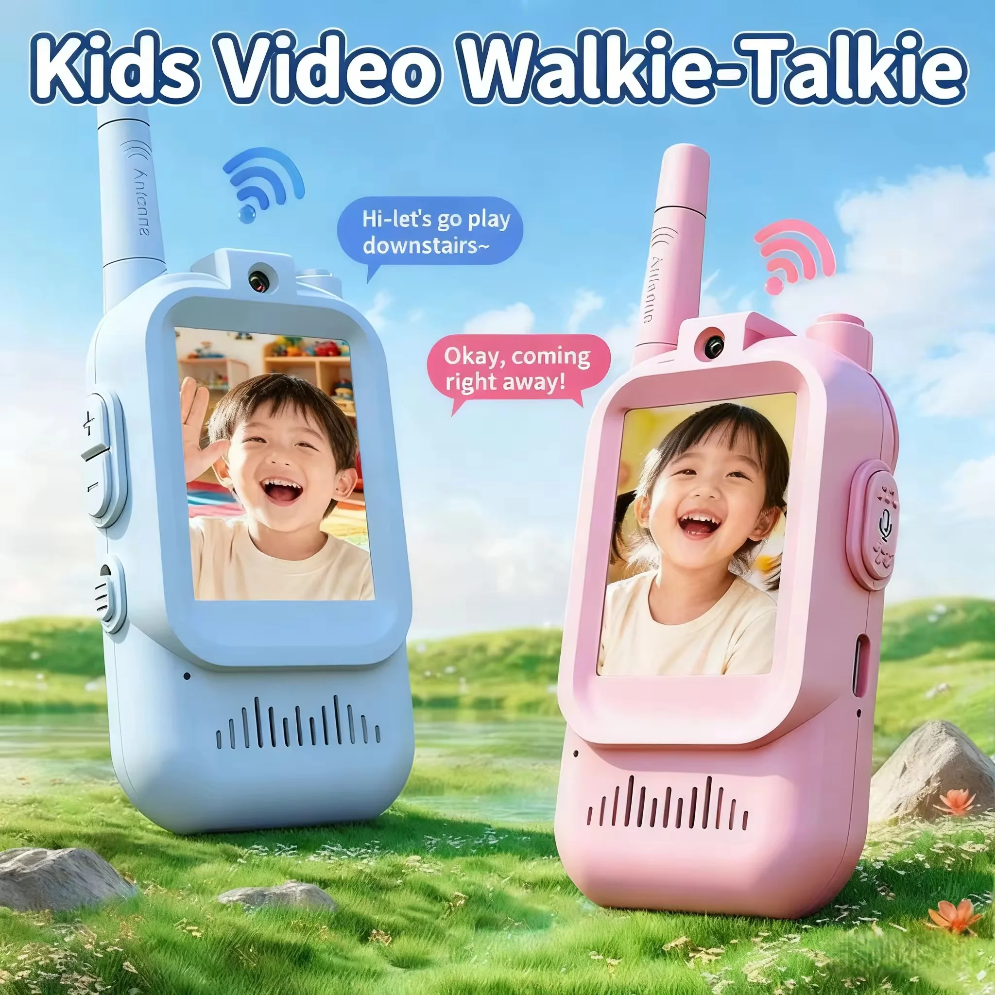 Video Walkie Talkies for Kids 2 Pack Rechargeable Toddler Toys for Indoor Camping Travel Birthday Gfits for Kids Ages 3-12