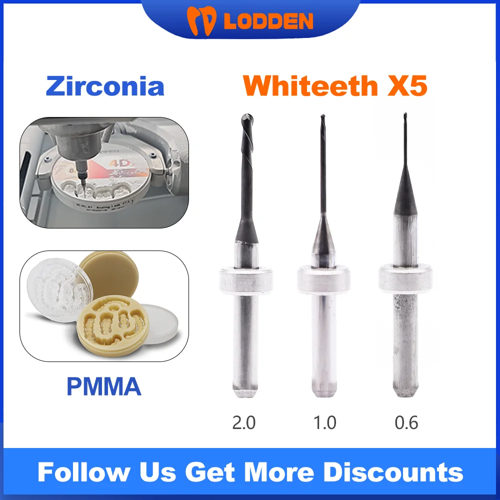 

Whiteeth X5 Dental Milling Burs D4 Shank For Cutting Zirconia/PMMA Resin DLC/DC/DCG Coating Dental Lab Grinding Tools