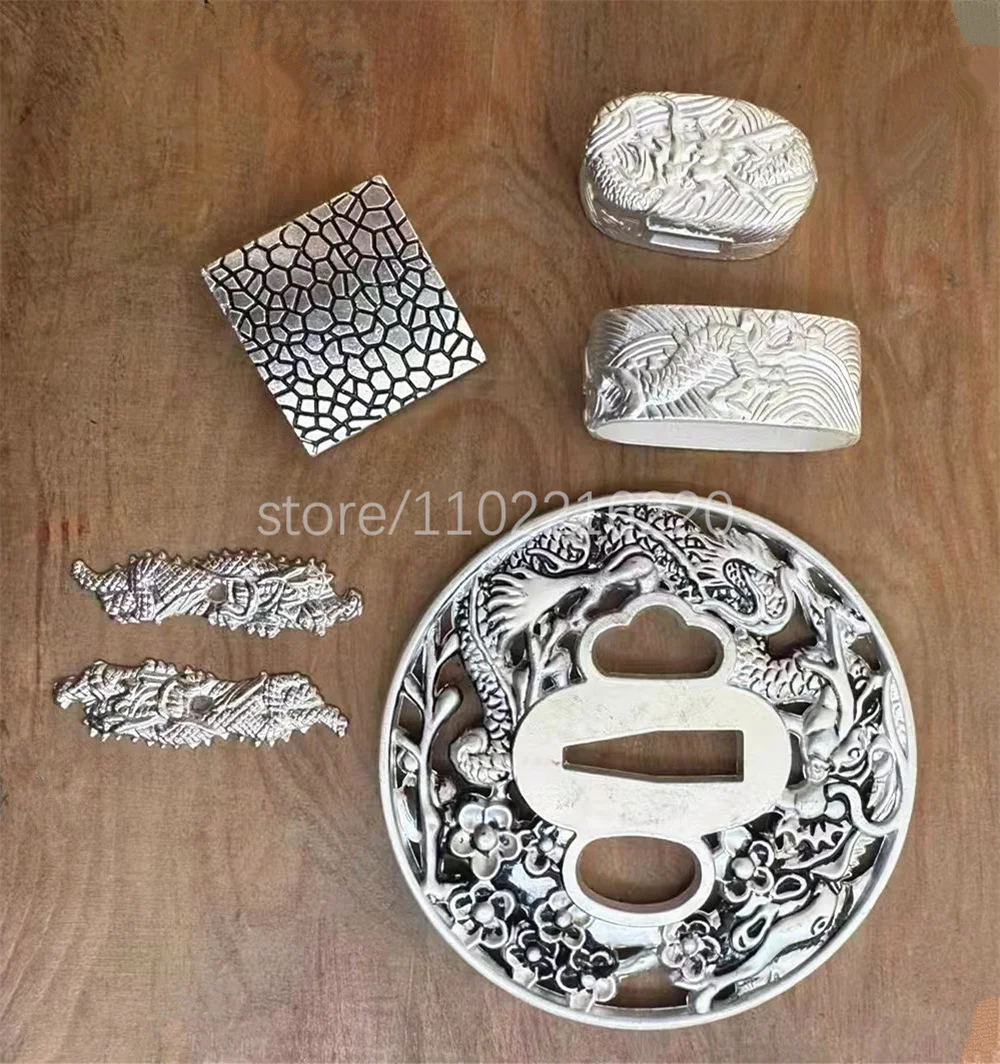 Nice Silver Alloy Tsuba Handguard Guard Fuchi Kashira Menuki Habaki For Real Japanese Japan Samruai Katana Sword Fittings