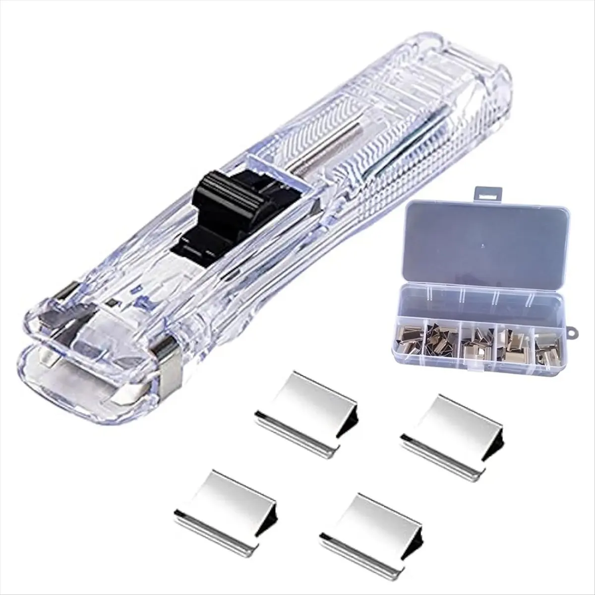 A56K Handheld Paper Clip Dispenser, Portable Fast Paper Clipper with 50 Reusable Silver Metal Clips for Desktop Document