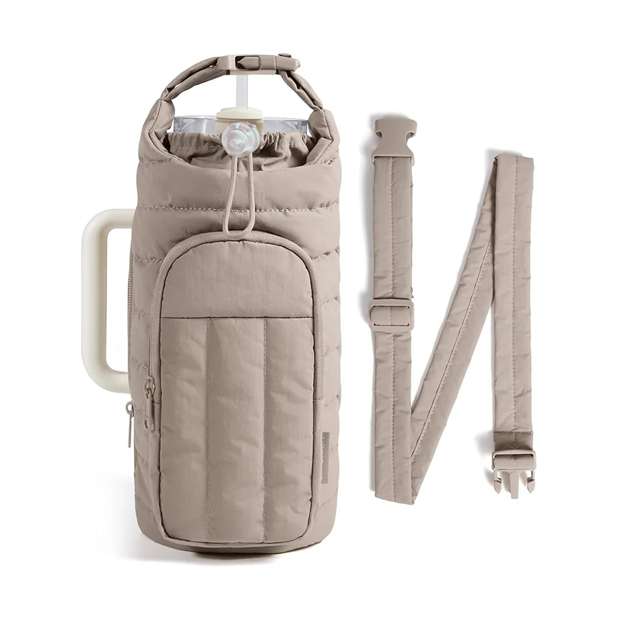 Insulated Water Bottle Bag with Strap Large Capacity Insulating Cup Sleeve Portable Sling Purses for Outdoor Hiking Travel Sport