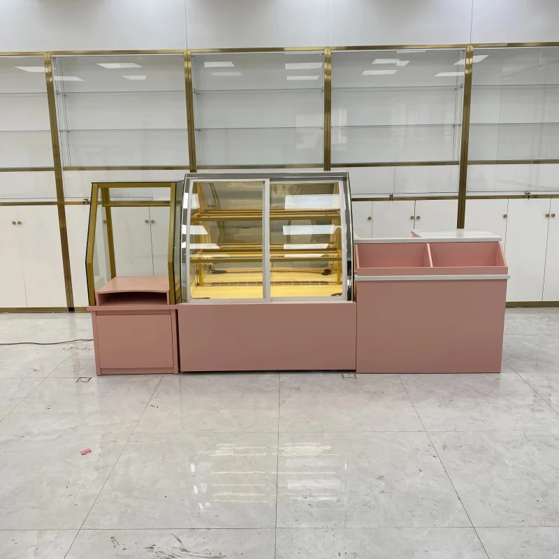 

Customize.Pink Bakery Showcase Glass Bread Display Rack Pastry Dessert Display Cabinet Commercial Store Equipment