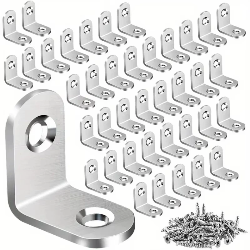 

10Pcs Stainless Steel L Brackets, 90 Degree Right Angle Corner Brace, Heavy Duty Shelf Support for Furniture, Cabinet, Chair, Wo