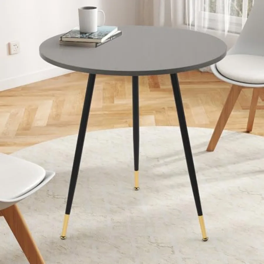 

Round Kitchen Dining Table 23.6 with Thickened Top and Metal Base Mid Century Modern Bistro Table in Gray for Small Spaces Dini