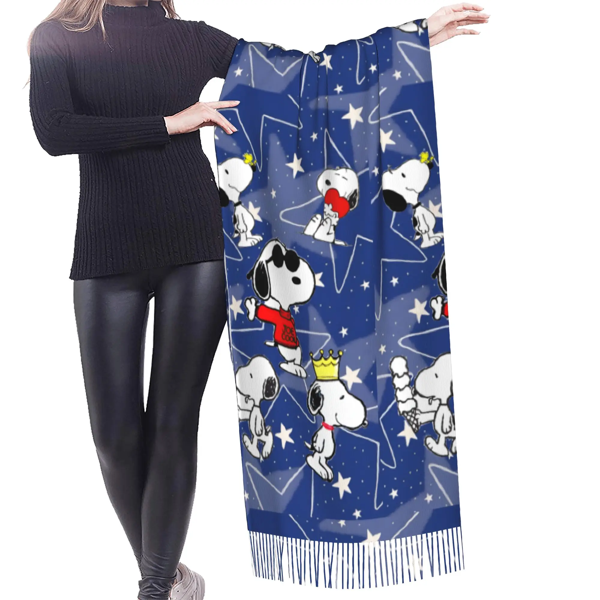 Custom Lady Large S-snoopied Dog Scarves Women Winter Fall Soft Warm Tassel Shawl Wrap Anime Manga Scarf