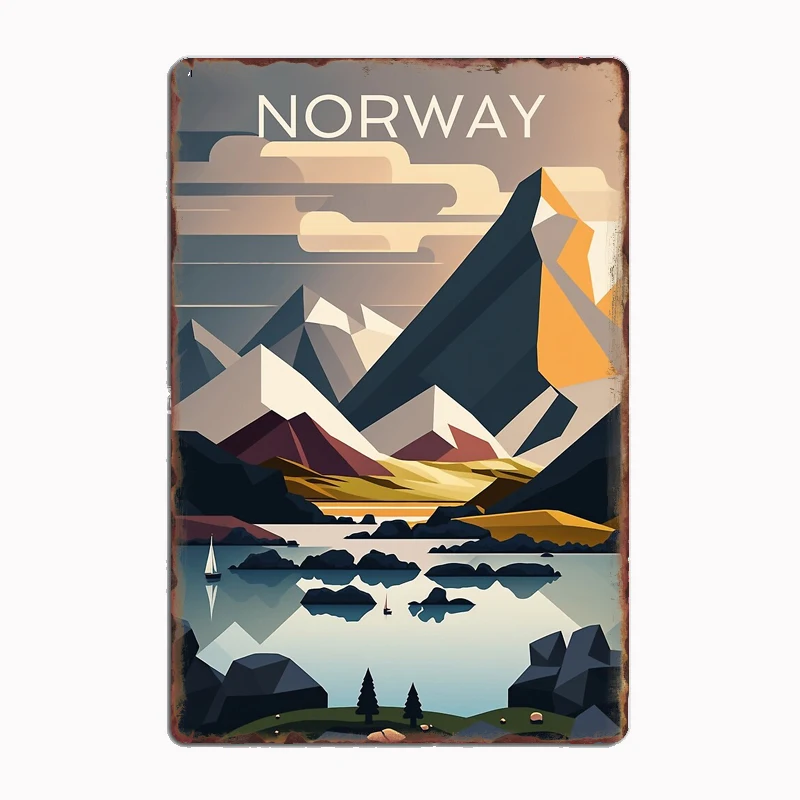 

Simplified Geometric Norway Winter Tourism Poster Metal Sign Mural Plates Club Tin Home Decor Room Decoration Wall Decor