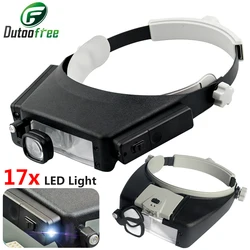 New Headband Magnifier LED Lights Loupe Microscope Glasses Helmet Style Loupe Lens For Repairing Watch Jewelry Reading