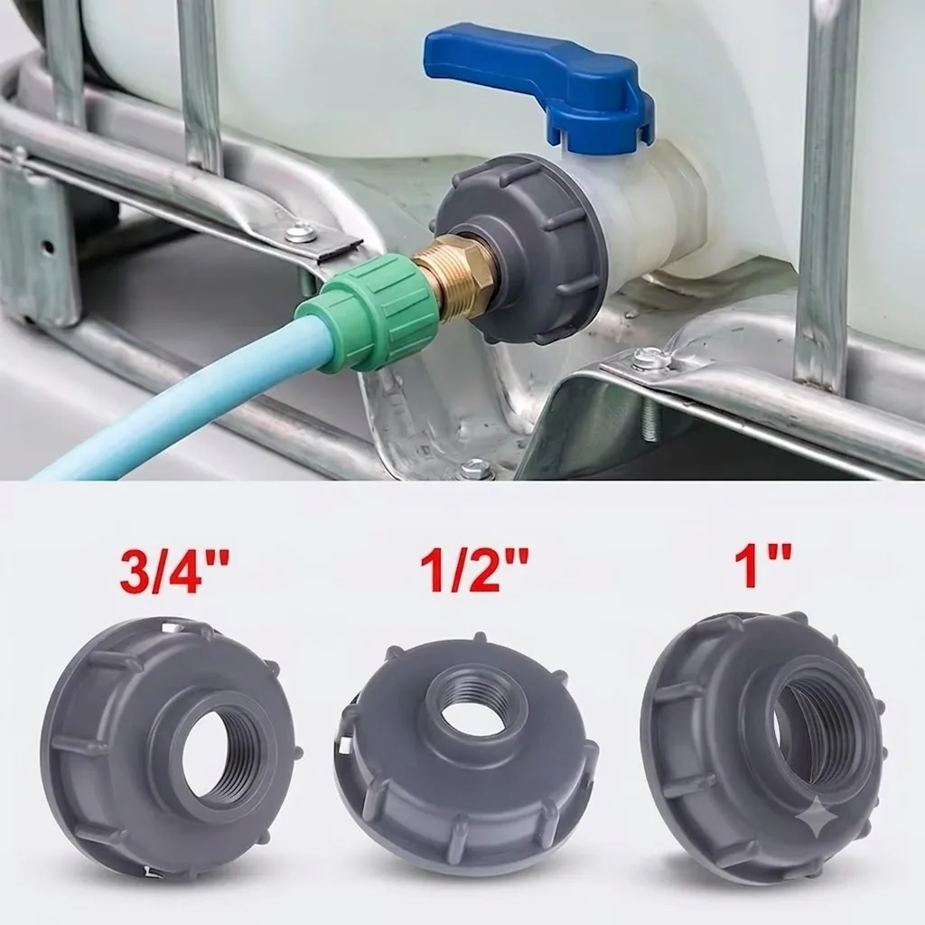 Durable S60X6 Coarse Threaded Cap 60mm Female to 1/2 3/4 1 Inch Adaptor Connector IBC Tank Fittings Leak Proof Adapter Design