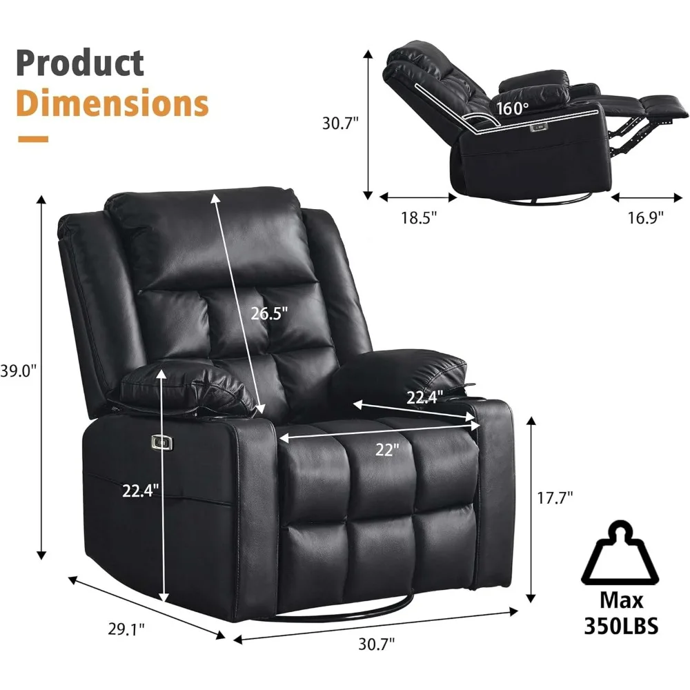 Power Swivel Rocker Recliner Chair for Adults With Massage Sofa USB and Type-C Ports Armchair Chairs for Living Room Armchairs